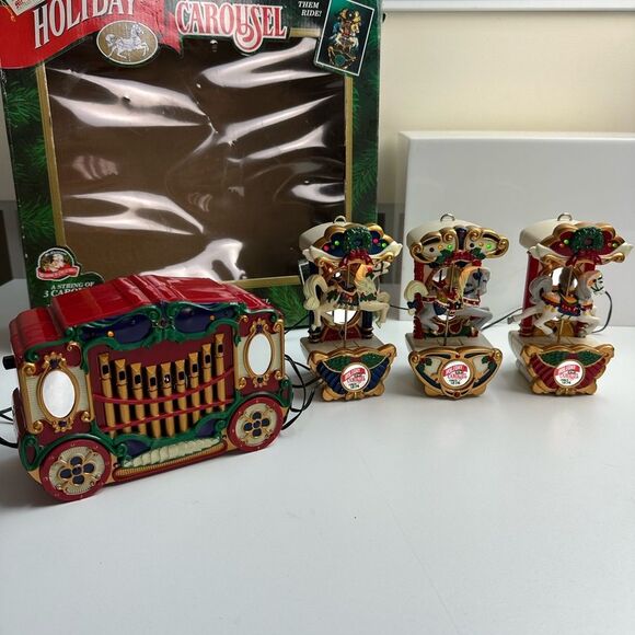 1990s Vintage Mr. Christmas 3-Horse Carousel & Circus Organ Plays 21 Songs Works - Picture 1 of 10